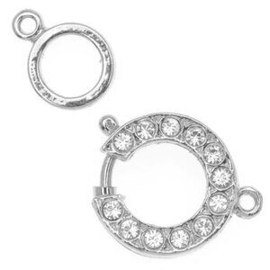 Rhodium Plated Spring Ring Clasp Set With 12 Swarovksi Crystals 15mm